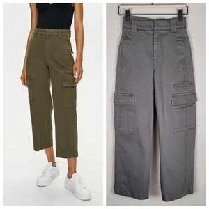 The Group Babaton Athena Pant Crop Wide Leg High Rise Cargo Olive Green Size 00